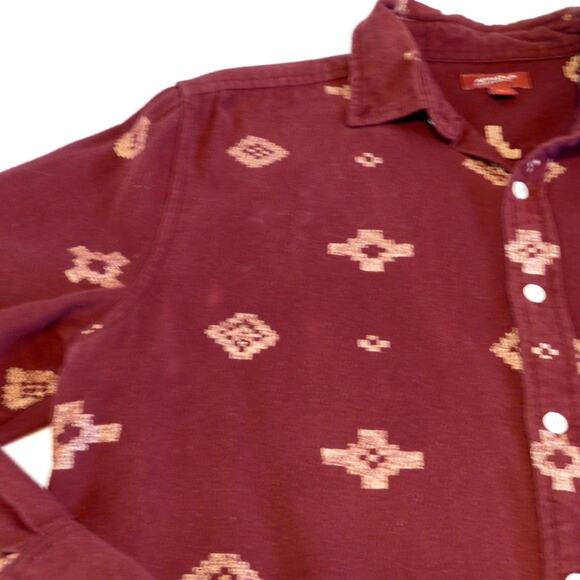 Arizona Men's Burgundy Tribal Gorpcore Campcore Casual Button Down Shirt Medium - Picture 4 of 6